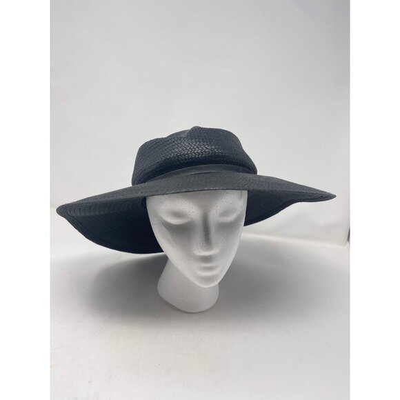 Janessa Leone Straw  Sun Hat Women  Black Size Medium Wide Brim - Picture 1 of 6